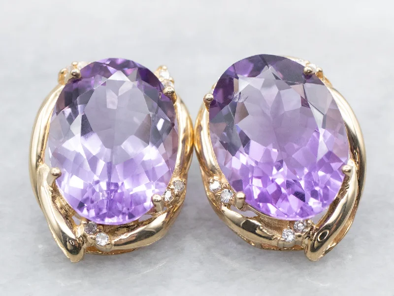 Sparkling crystal earrings for holiday outfits -Bold Amethyst White Topaz and Gold Stud Earrings