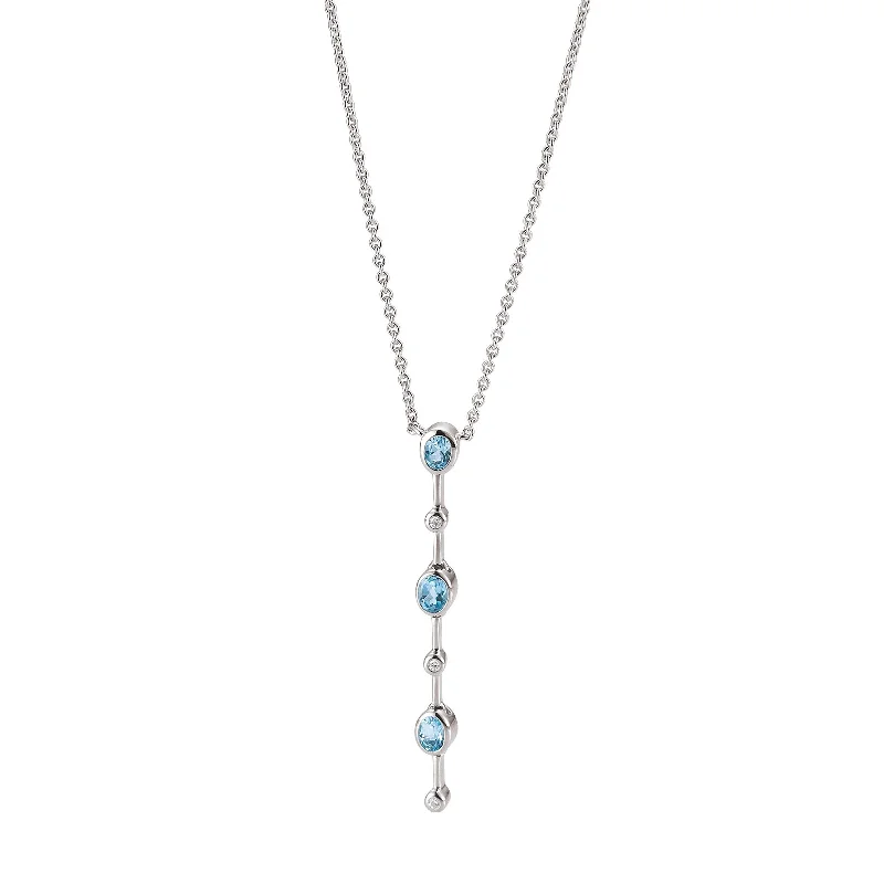 Personalized family tree necklaces for sentimental gifts -Blue Topaz and White Sapphire Drop Necklace, Sterling Silver