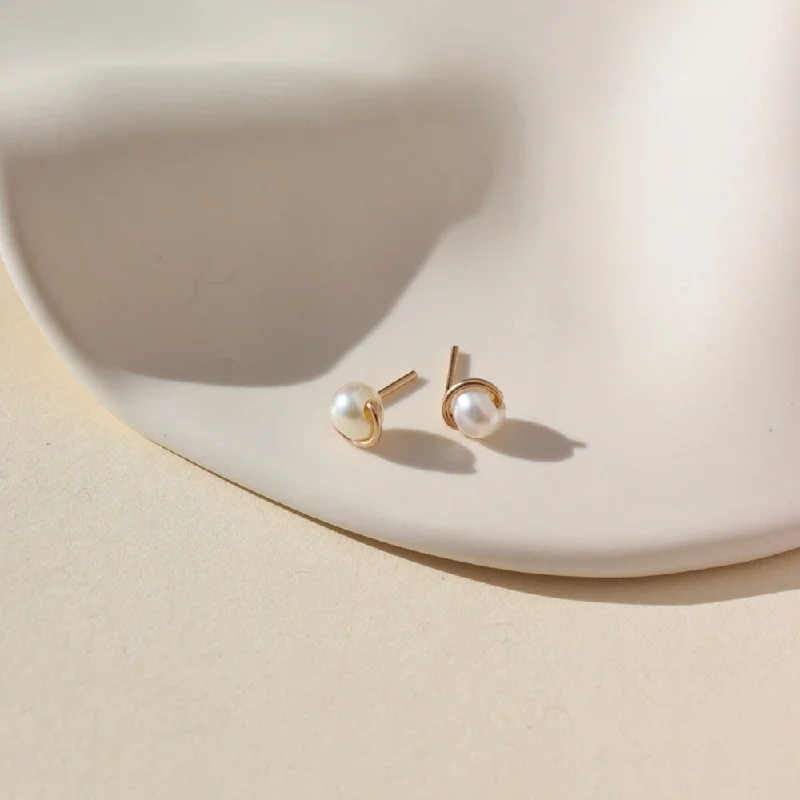 Silver stud earrings with minimalist designs -Emma Pearl Studs