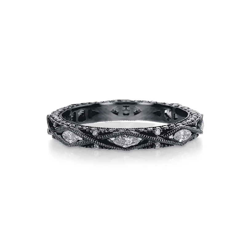 Custom rings with personalized engraving for unique style -1.50 Cttw Marquise and Round Diamond Milgrain 18K White Gold Eternity Band with Black Rhodium