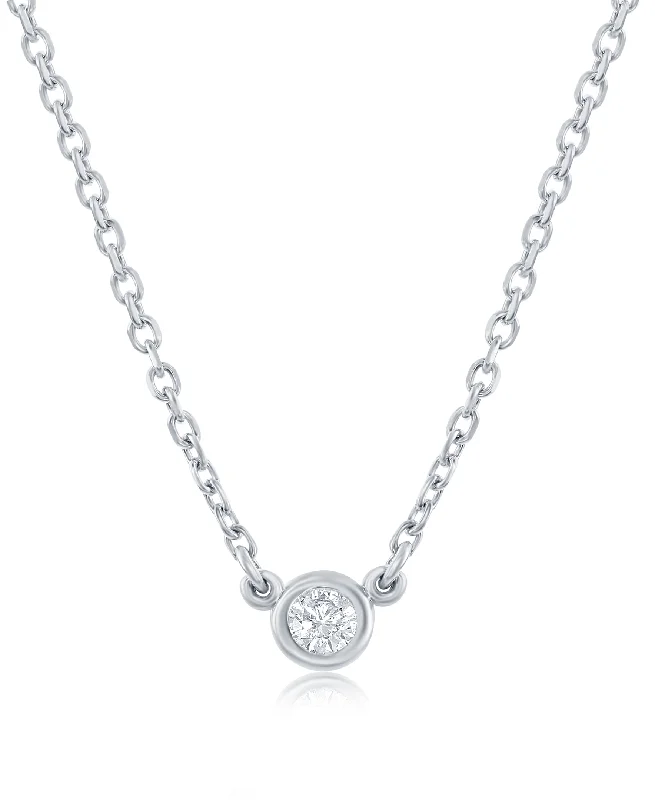 Custom initial charm necklaces for meaningful accessories -14K White Gold Bezel-Set Diamond Solitaire Necklace - 0.05ct, G, SI1, 18-Inch Chain