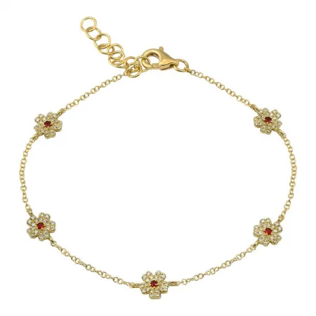 High-end bracelets-14k Yellow Gold Ruby Flower Bracelet