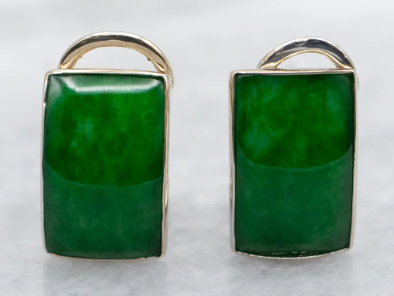 Unique hoop earrings with mixed materials -Jadeite Stud Earrings with Omega Backs