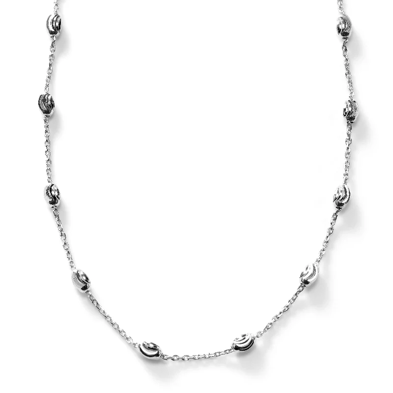 Simple silver charm necklaces for everyday wear -Oval Bead Necklace, Sterling Silver with Rhodium Plating