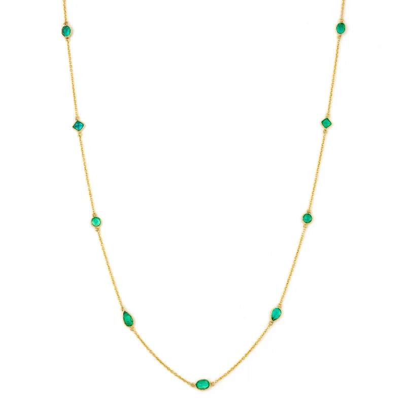 Long necklaces with gemstone pendants -Emerald Mix Shape Necklace, 18 Inches, 18K Yellow Gold