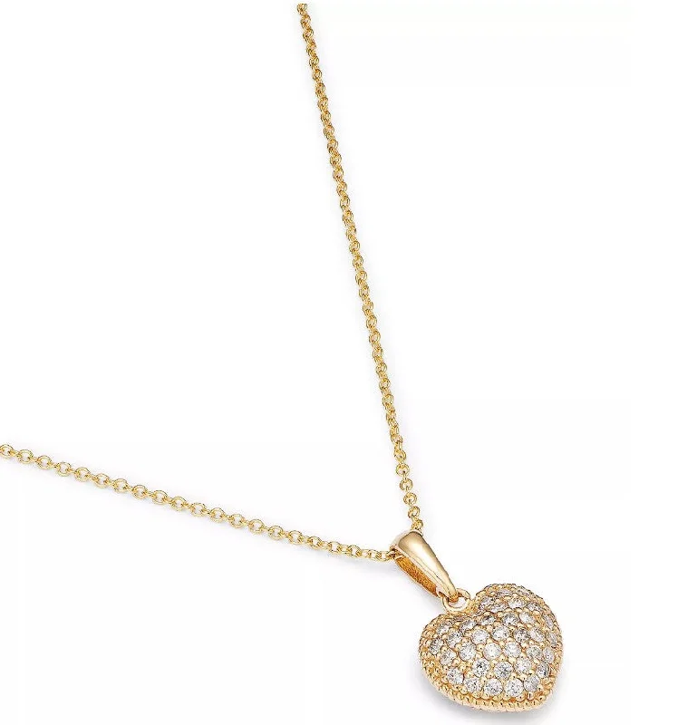 Vintage gemstone drop necklaces for retro looks -14K Yellow Gold Diamond Pave Heart Pendant Necklace - 1/2ct