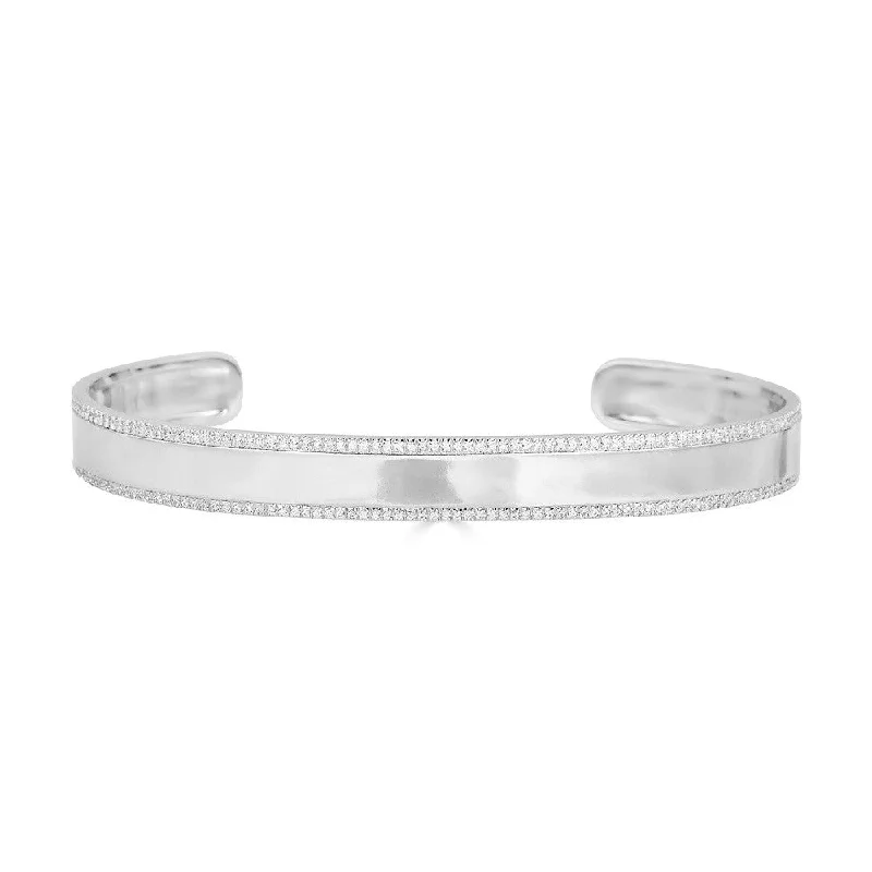 Luxury charm bracelets-14K White Gold Diamond ID Cuff Bangle Bracelet