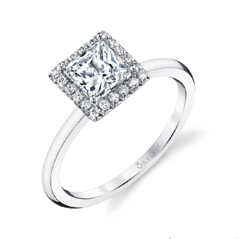 Fashionable designer rings for exclusive style -Sylvie Classic Princess Halo Engagement Ring S1993-PC