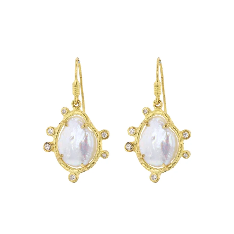 Statement earrings with dangling gemstones -Pearl & Diamond Drop Earrings