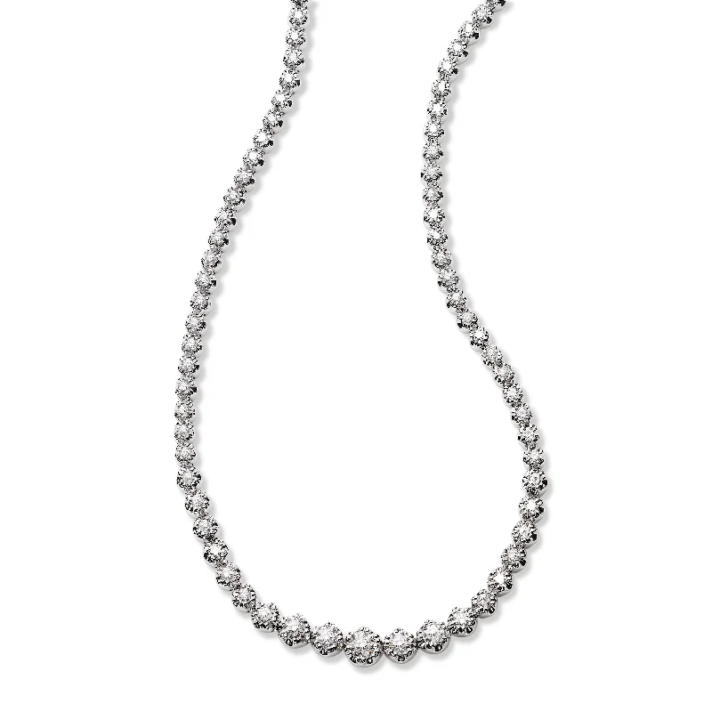 Trendy layered pearl necklaces for stylish fashion -Graduated Diamond Tennis Necklace, 3.40 Carats, 14K White Gold