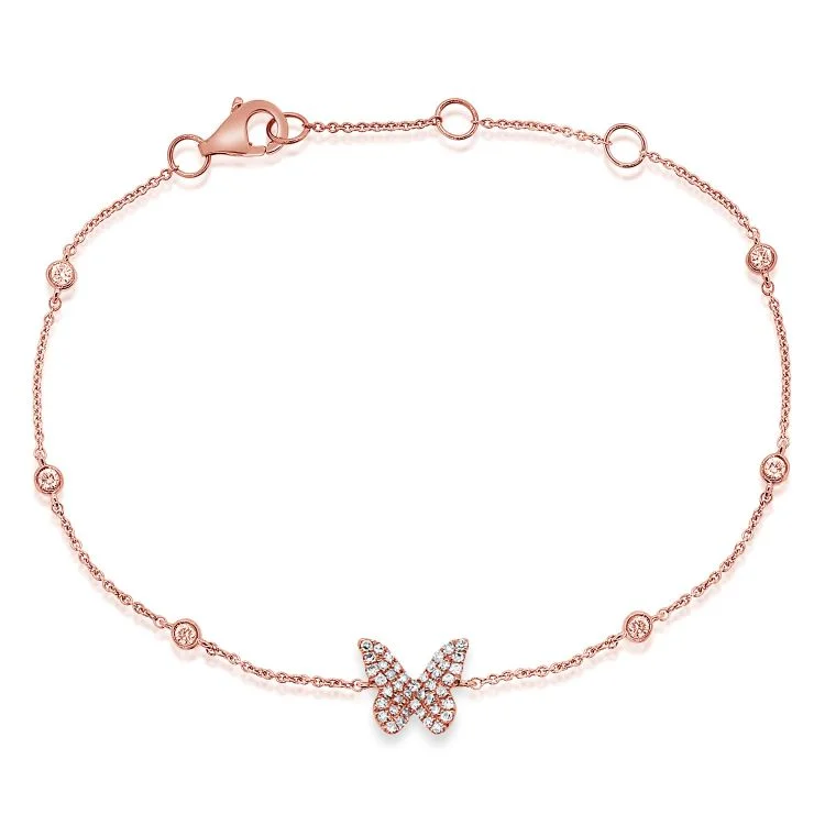 Elegant cuff bracelets-14K Rose Gold Diamond Butterfly Diamond by the Yard Bracelet