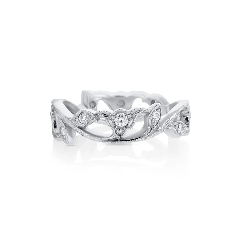 Unique vintage rings for one-of-a-kind style -0.30 Cttw Round Diamond Milgrain Floral 14K White Gold Eternity Band