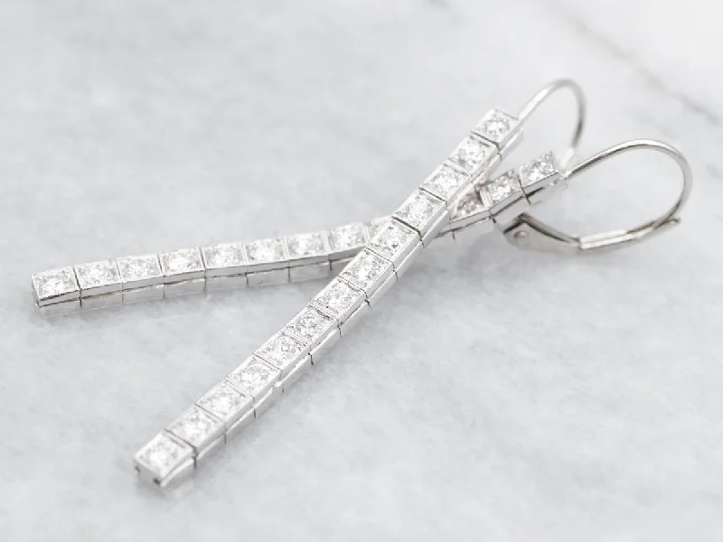 Sterling silver hoop earrings for versatility -Long Sparkling Platinum Diamond Drop Earrings