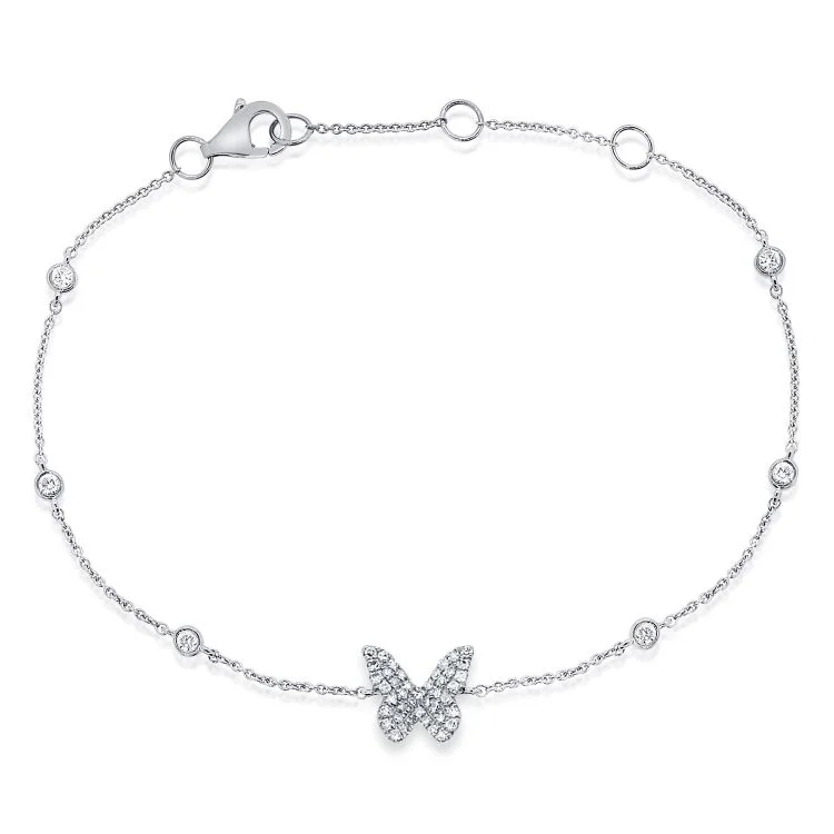 Friendship string bracelets-14K White Gold Diamond Butterfly Diamond by the Yard Bracelet