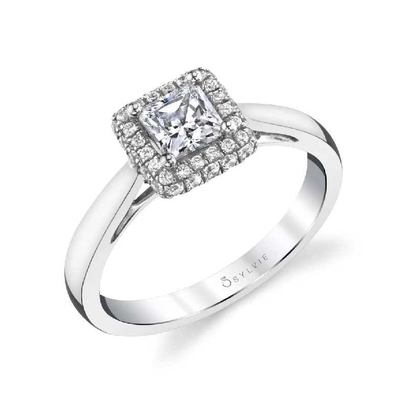 Fashionable enamel rings for a playful touch -Sylvie Princess Cut Engagement Ring With Halo SY718-PR