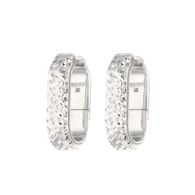 Classic pearl earrings for formal attire -Sterling Silver Hammered Huggie Earrings