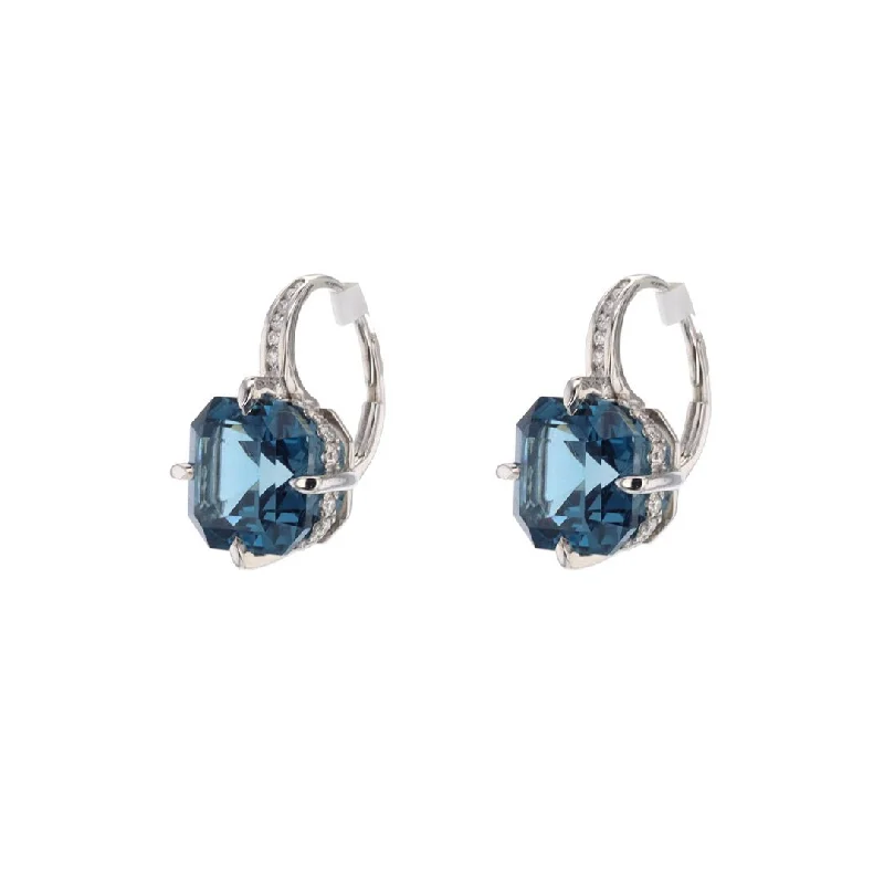 Custom flower drop earrings for romantic gifts -Blue Topaz & Diamond Drop Earrings