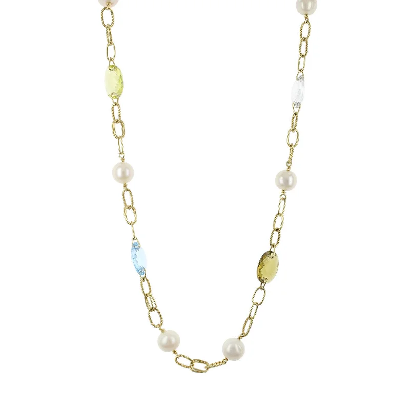 Elegant gold necklaces for sophisticated style -Freshwater Pearl, Quartz, Amethyst and Blue Topaz Necklace