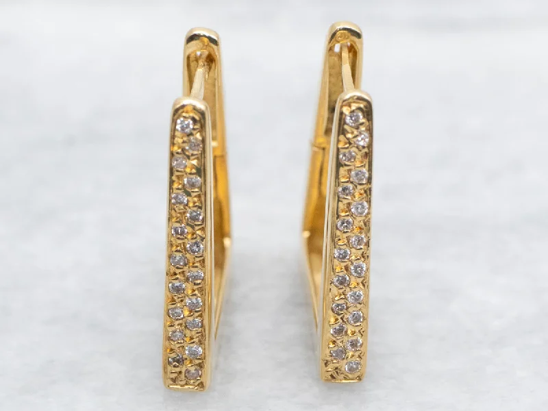 Statement earrings with bold shapes and colors -Modern Gold Diamond Hoop Earrings