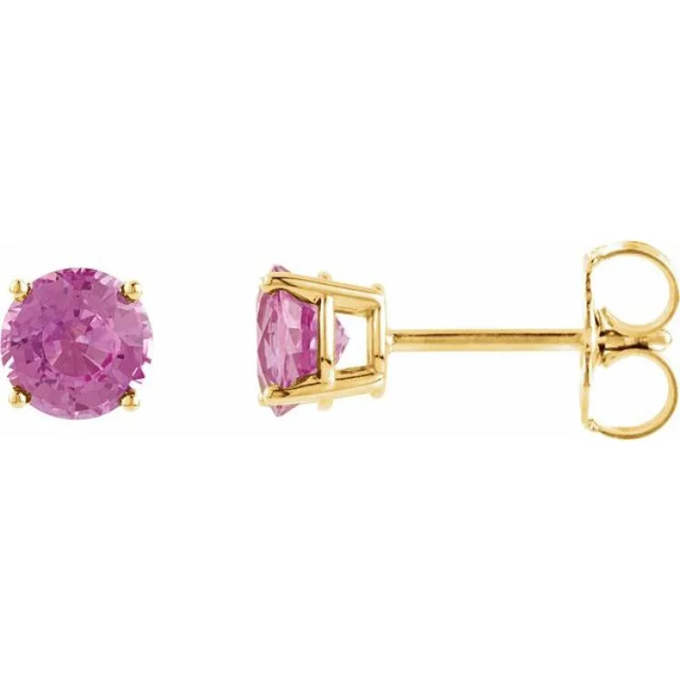 Simple gold earrings with crystal stones -14K Yellow 4 mm Natural Pink Tourmaline Stud Earrings