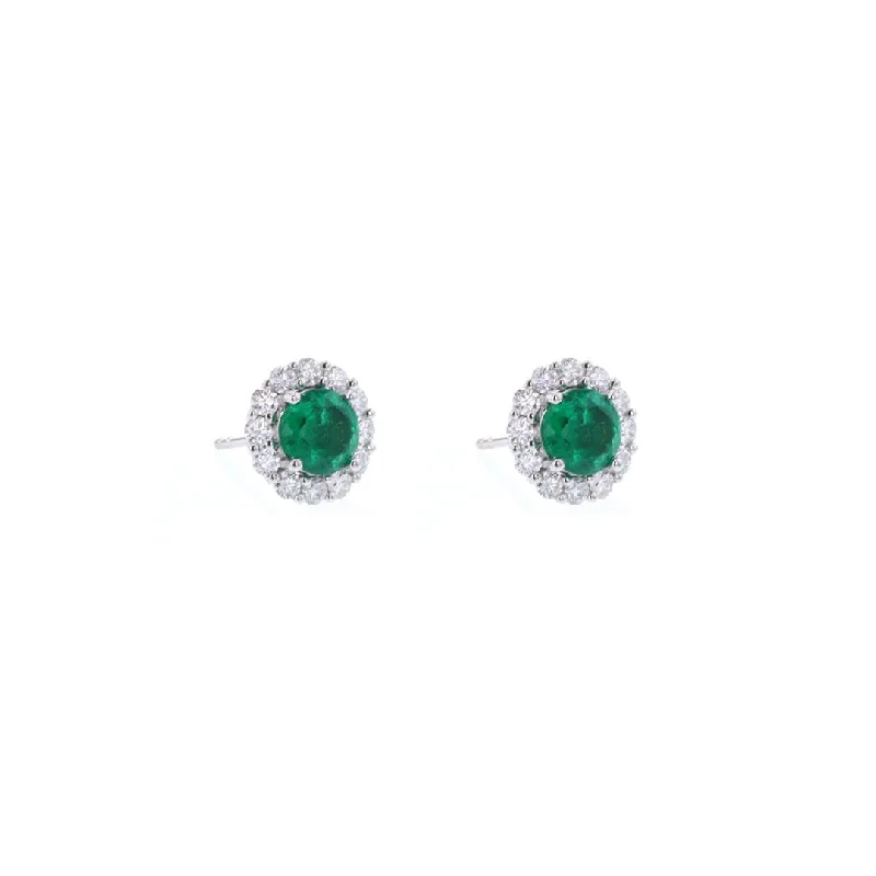 Unique hoop earrings with mixed materials -Emerald & Diamond Halo Stud Earrings