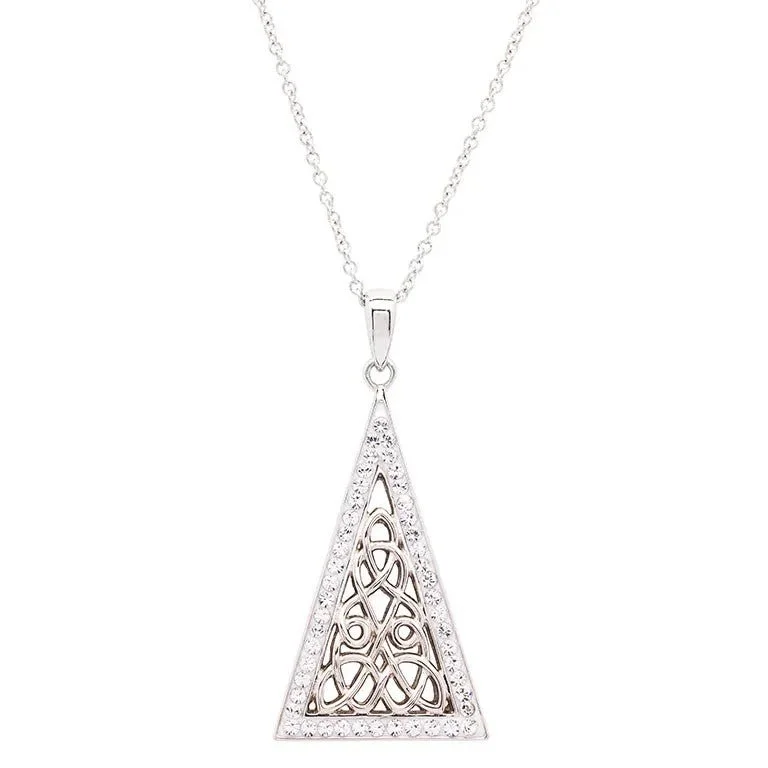 Colorful enamel necklaces for playful style -Sterling Silver White Crystals Celtic Triangle Necklace SW239