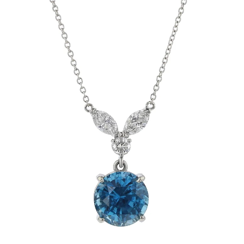 Simple chain necklaces for minimalist style -Platinum Cambodian Blue Zircon and Diamond Necklace