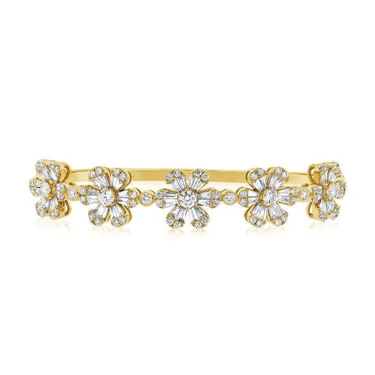 Boys' bracelets-14K Yellow Gold Baguette Flower Bangle