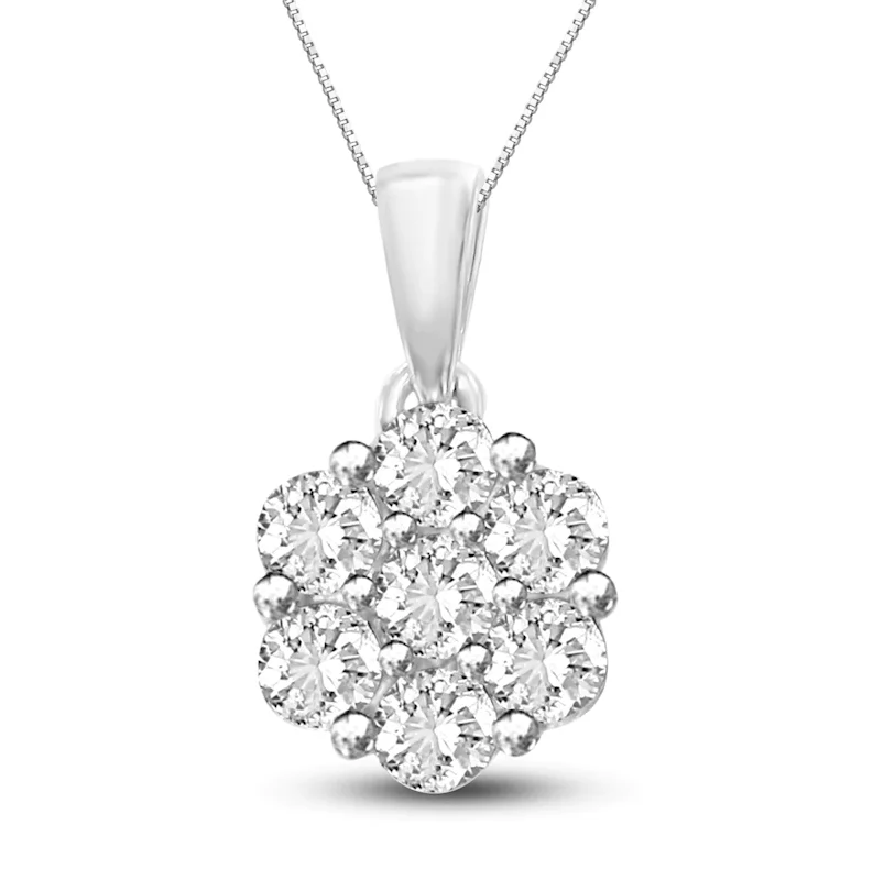 Trendy layered necklaces with different textures -White Gold 1/5CTW Diamond Flower Necklace