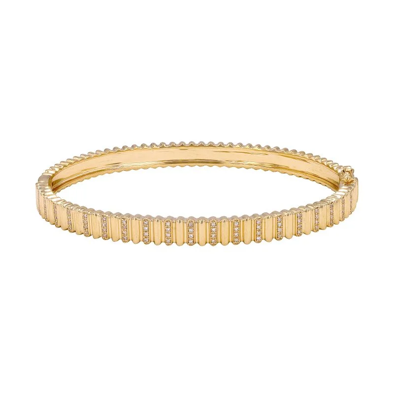 Wedding bracelets-14K Yellow Gold Diamond Pleated Bangle