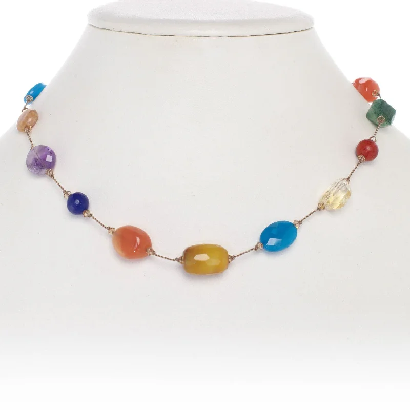 Boho crystal necklaces for free-spirited fashion -Multi Gemstone Necklace, 17 Inches