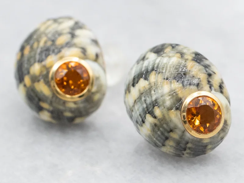 Elegant drop earrings with sparkling stones -Trianon Citrine and Shell Stud Earrings