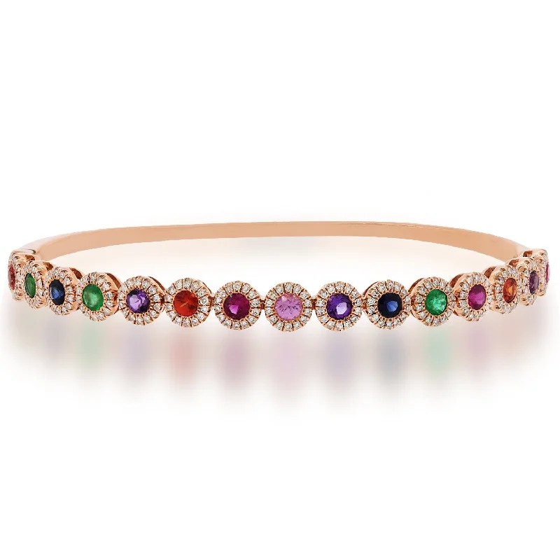 Color-changing bracelets-14K Rose Gold Diamond Halo + Color Stone Hinged Bangle