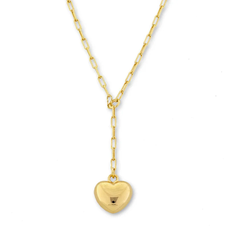 Crystal necklaces for adding sparkle to your outfit -Heart Drop Paperclip Necklace, Yellow Gold Plated