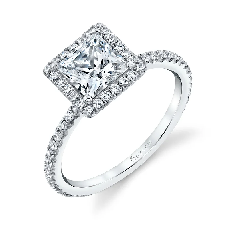 Boho-style silver rings for free-spirited fashion -Sylvie Princess Cut Halo Engagement Ring S1793 - PR