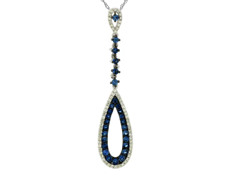 Designer necklaces with intricate details -White Gold Sapphire And Diamond Drop Necklace