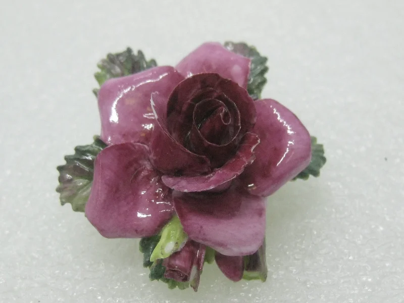 Brooch for bags-Vintage Crown Porcelain Rose Brooch, Painted, Staffordshire, England, 2"