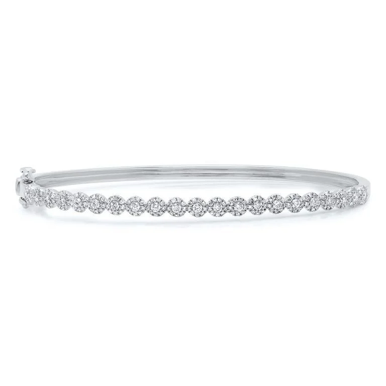 Luxury bracelets-14K White Gold Diamond Cluster Small Bangle