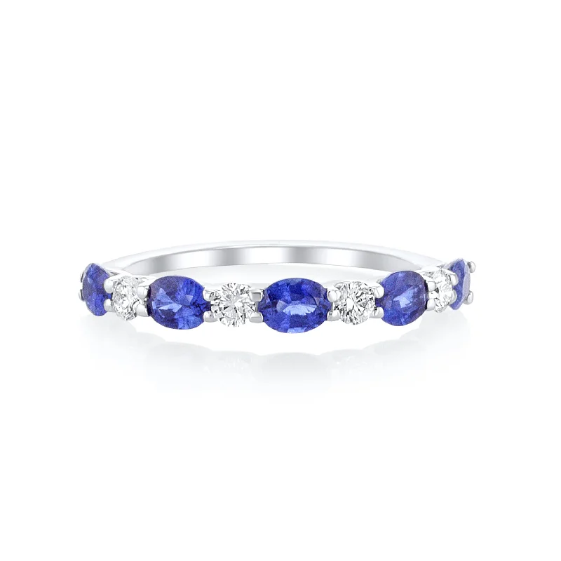 Simple platinum rings for classic elegance -0.80 Carat Blue Sapphire/ 0.23 Carat Diamond Halfway Band in 18k White Gold