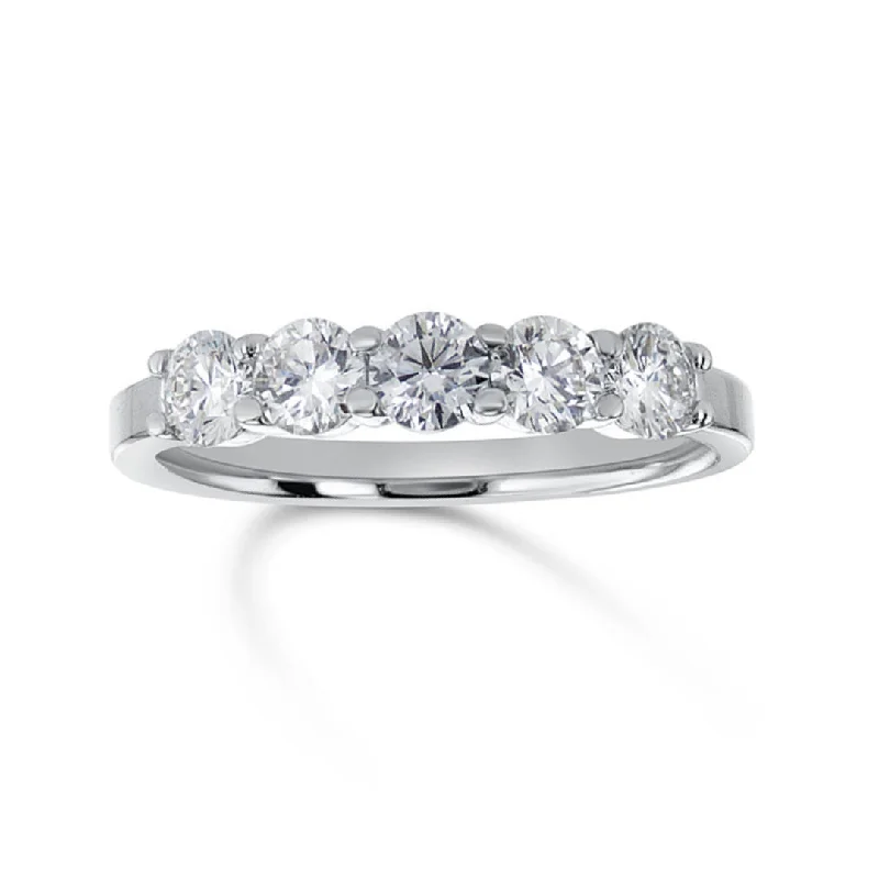 Minimalist rings for everyday wear -0.90 Cttw Round Diamond 14K White Gold Band