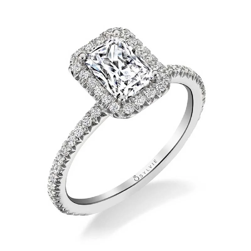 Classic engagement rings with diamond details -Sylvie Emerald Cut Halo Engagement Ring S1793-EM