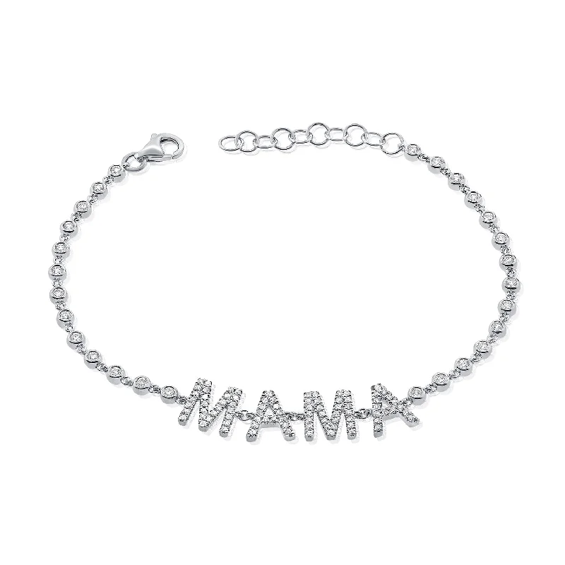 Unique gemstone bracelets-14K White Gold Diamond Mama Bezel Bracelet