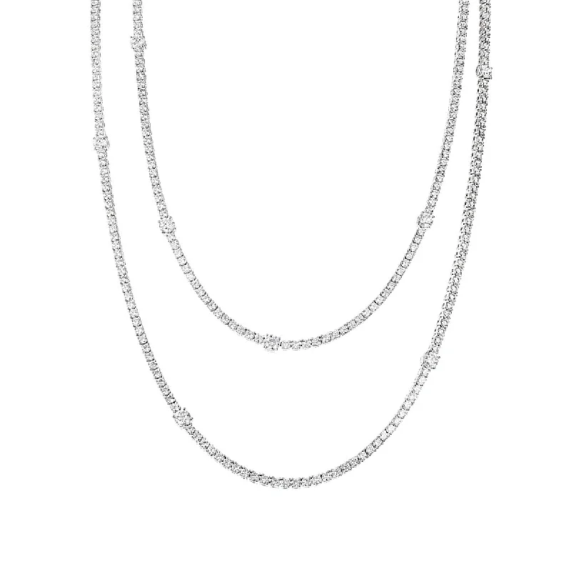 Classic pearl necklaces for formal wear -Double Row Diamond Station Necklace