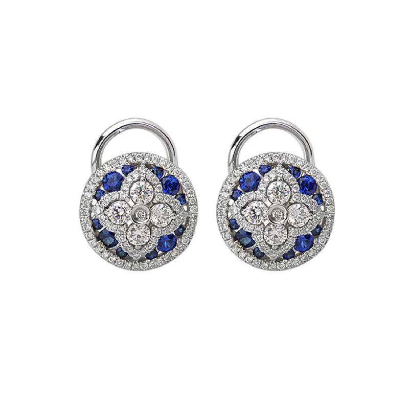 Vintage-inspired earrings with floral designs -Blue Sapphire & Diamond Earrings