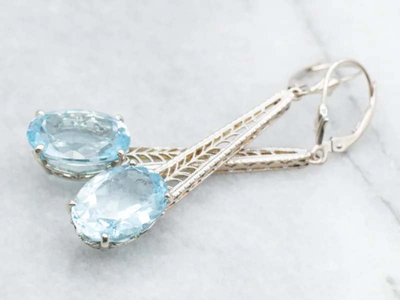 Statement earrings for bold fashion -Blue Topaz Filigree Drop Earrings