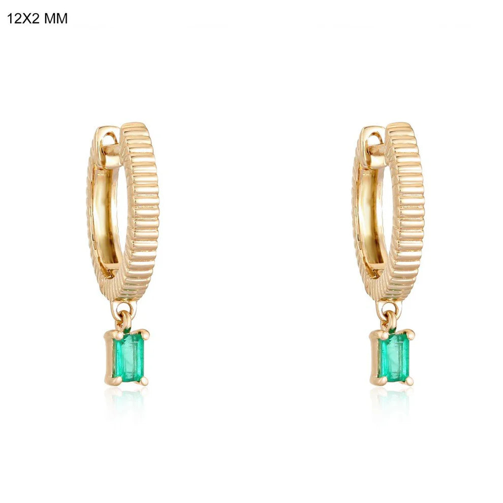 Classic hoop earrings for all occasions -Fluted Gold and Emerald Earrings