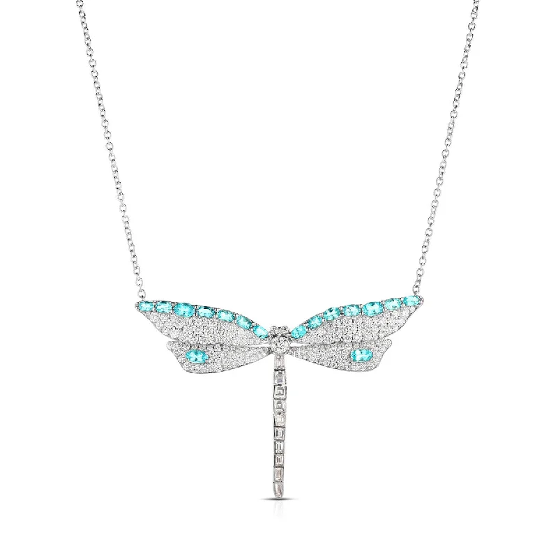 Personalized necklace with initials for a unique touch -Platinum Diamond and Tourmaline Dragonfly Necklace