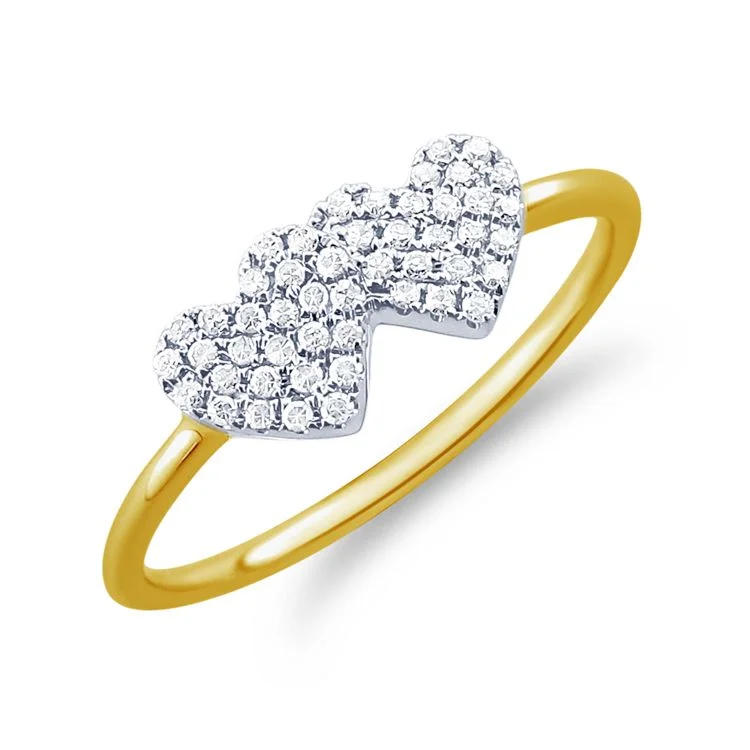 Minimalist rings for everyday wear -14K Two Tone Diamond Double Heart Ring