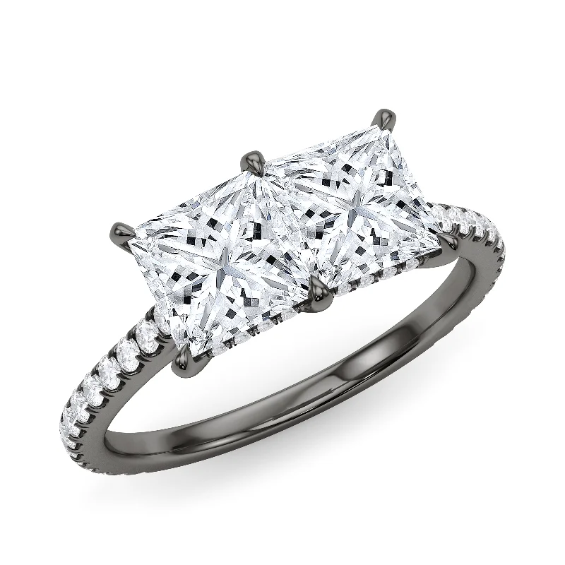 Elegant wedding rings with subtle diamond details -Twin Princess Pave Ring