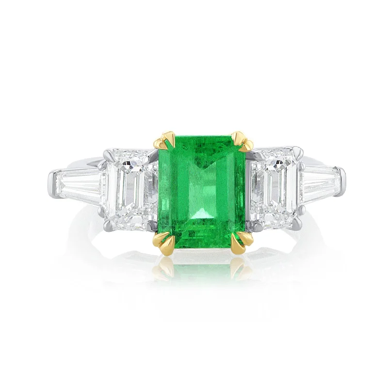 Bold signet rings for strong fashion statements -2.35 Carat Natural Diamond & Colombian Emerald 5 Stone Ring in 18K Platinum & Yellow Gold